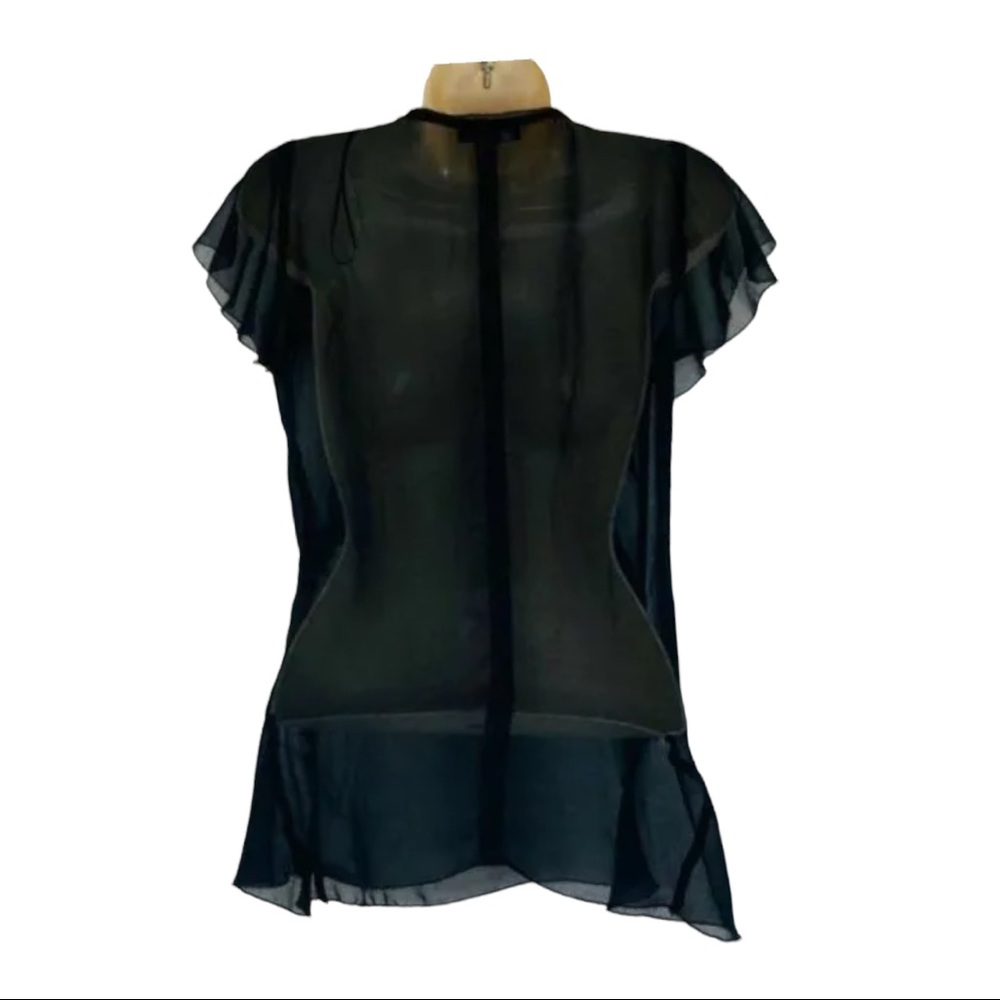 ZARA W&B Collection Chiffon Sheer Short Sleeve Top Embellished w/ Faux Pearls S - Picture 4 of 10